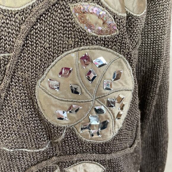 Vintage Sweater Womens Size Small Brown Knit V Neck Lightweight Embellished 80s - Picture 5 of 12